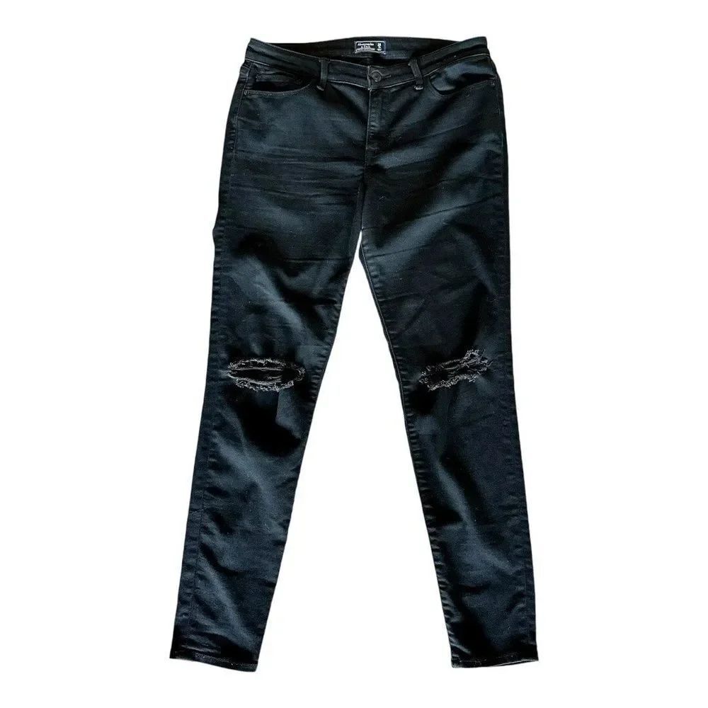 Abercrombie & Fitch Womens Harper Super Skinny Jeans Black Distressed Solid 28
